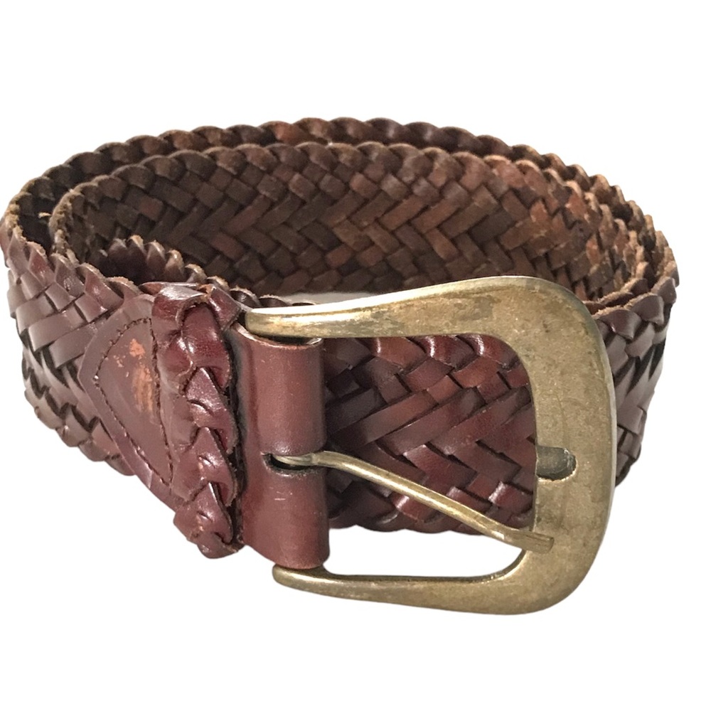 Leather Belt Made in Mexico Braided Woven Dark Brown Adjustable